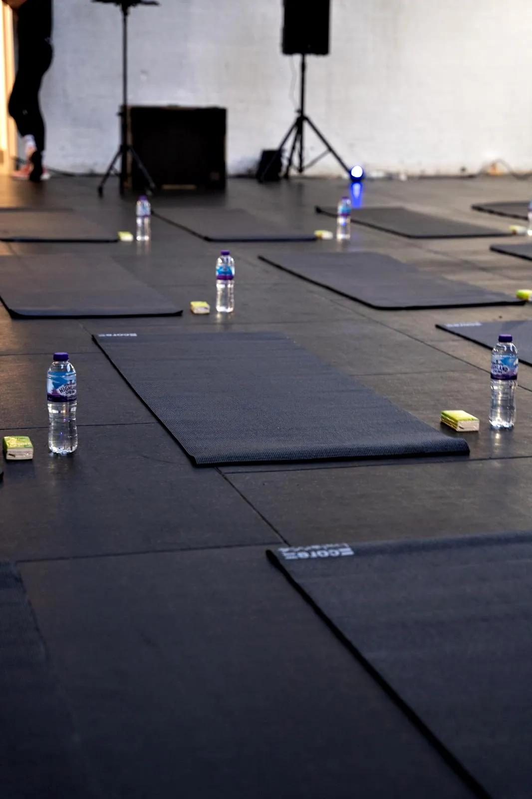 Mats, water and the speakers ready for a group evening