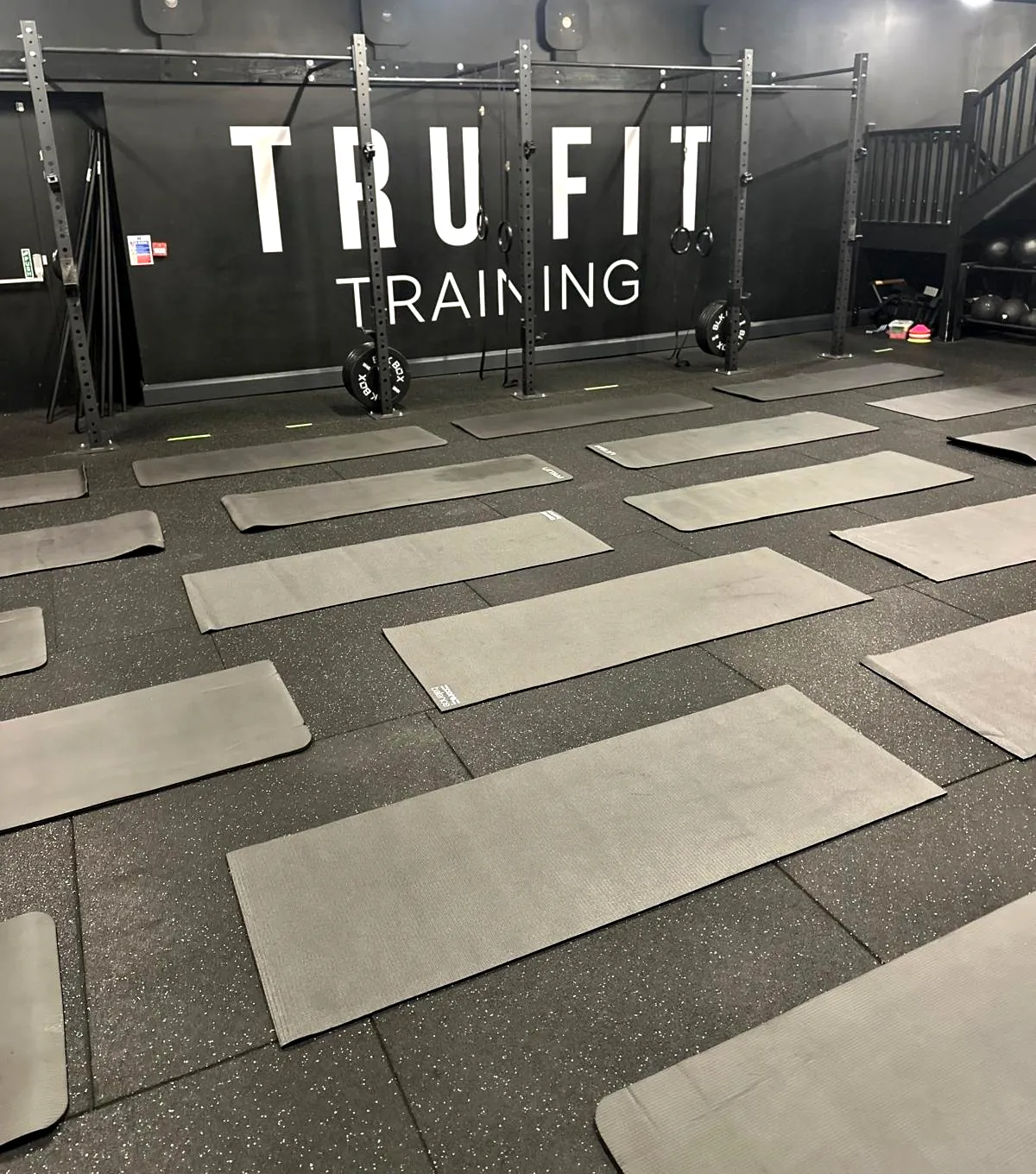 Mats laid out in rows at TRU FIT Training in Silsoe